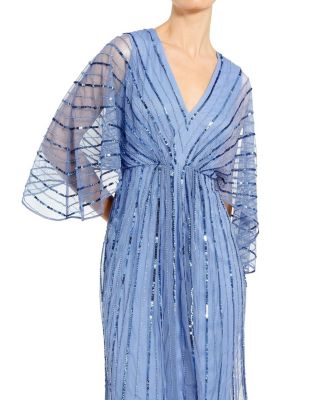 Women's Beaded Striping Kimono Sleeve V Neck Dress
