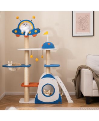 Space-Themed Cat Tree with Multi-Level Tower & Covered Scratching Posts Fun Playhouse for Cats