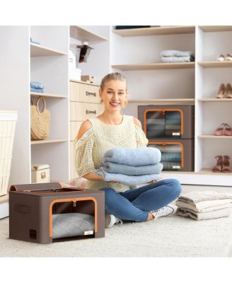 6 Pack Medium Foldable Storage Box - Metal Frame, Oxford Fabric, Large Window & Handles - Organization for Bedroom, Linens & Clothes