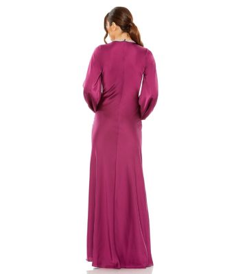 Women's Ieena Satin Long Blouson Sleeve Evening Gown