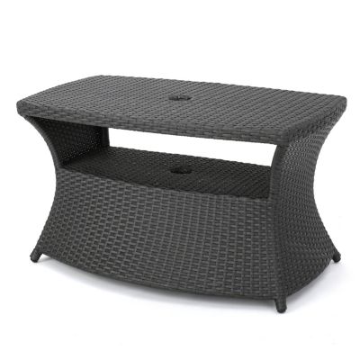 Streamdale All-in-One Outdoor Side Table with Umbrella Hole and Storage Shelf