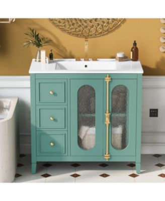 Solid Wood Bathroom Vanity Cabinet with Soft-Close Doors and 3 Drawers