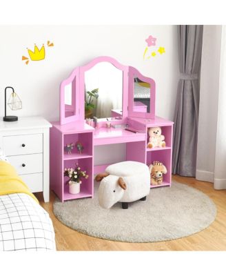 Kids Tri Folding Mirror Makeup Dressing Vanity Table Set