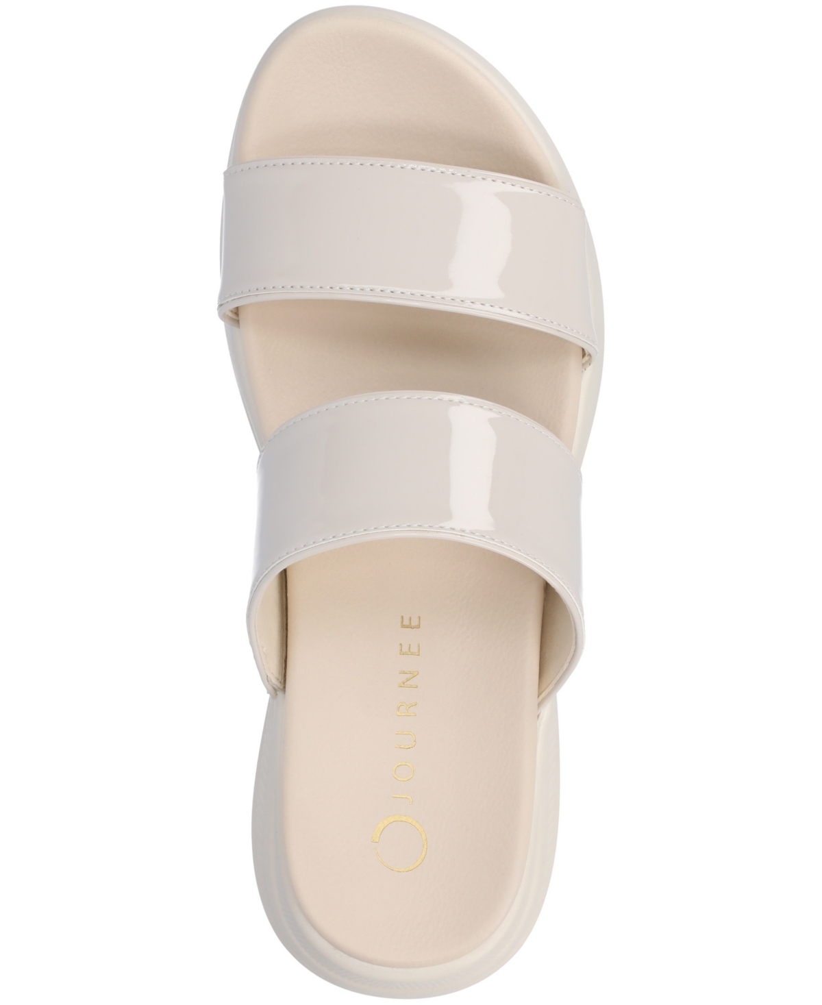 Journee Collection Women's Janis Double Band Comfort Wedge Sandals In Patent,bone