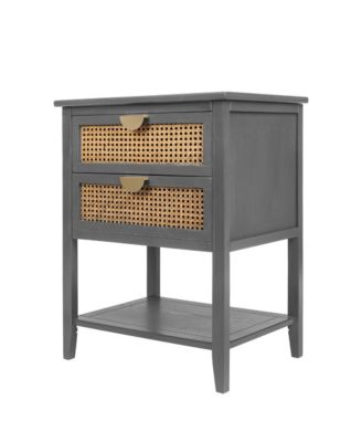 2 Drawer Nightstand Bedside Table with Rattan Drawers Side Table End Table with Storage Small Nightstand with Open Shelf for Bedroom