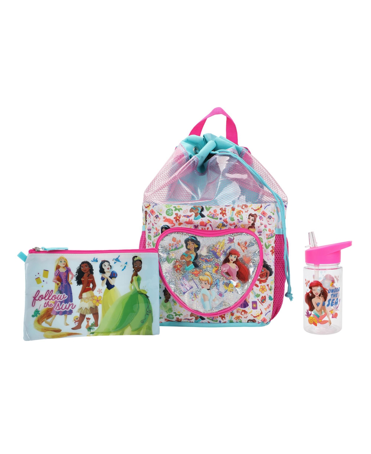 Princess 3-Piece Youth Beach Backpack Set With Water Bottle - Sky blue