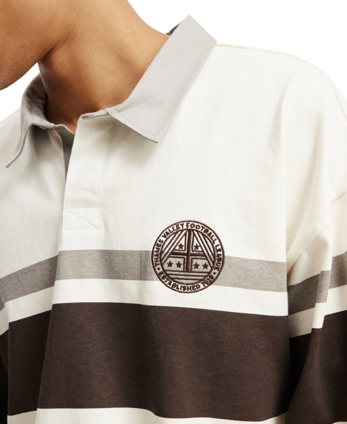 COTTON ON MEN'S BOX FIT RUGBY LONG SLEEVE POLO SHIRT 
