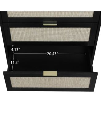 3 Drawer Storage Cabinet Rattan Dressers Chest of Drawers Entryway Cabinet Fluted Nightstand Bedside Table Dresser for Bedroom Living Room, Black