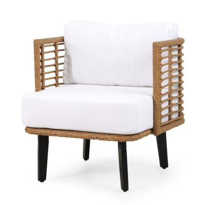 Streamdale Modern Wicker and Acacia Wood Outdoor Chair with Water-Resistant Cushions