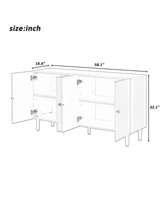 Elegant Four-Door Sideboard with Wavy Doors, Cylindrical Legs & Metal Handles