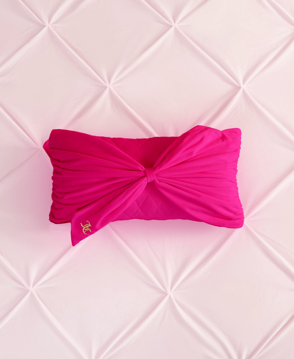 Juicy Couture Velvet Bow Accent Pillow In Hot Pink