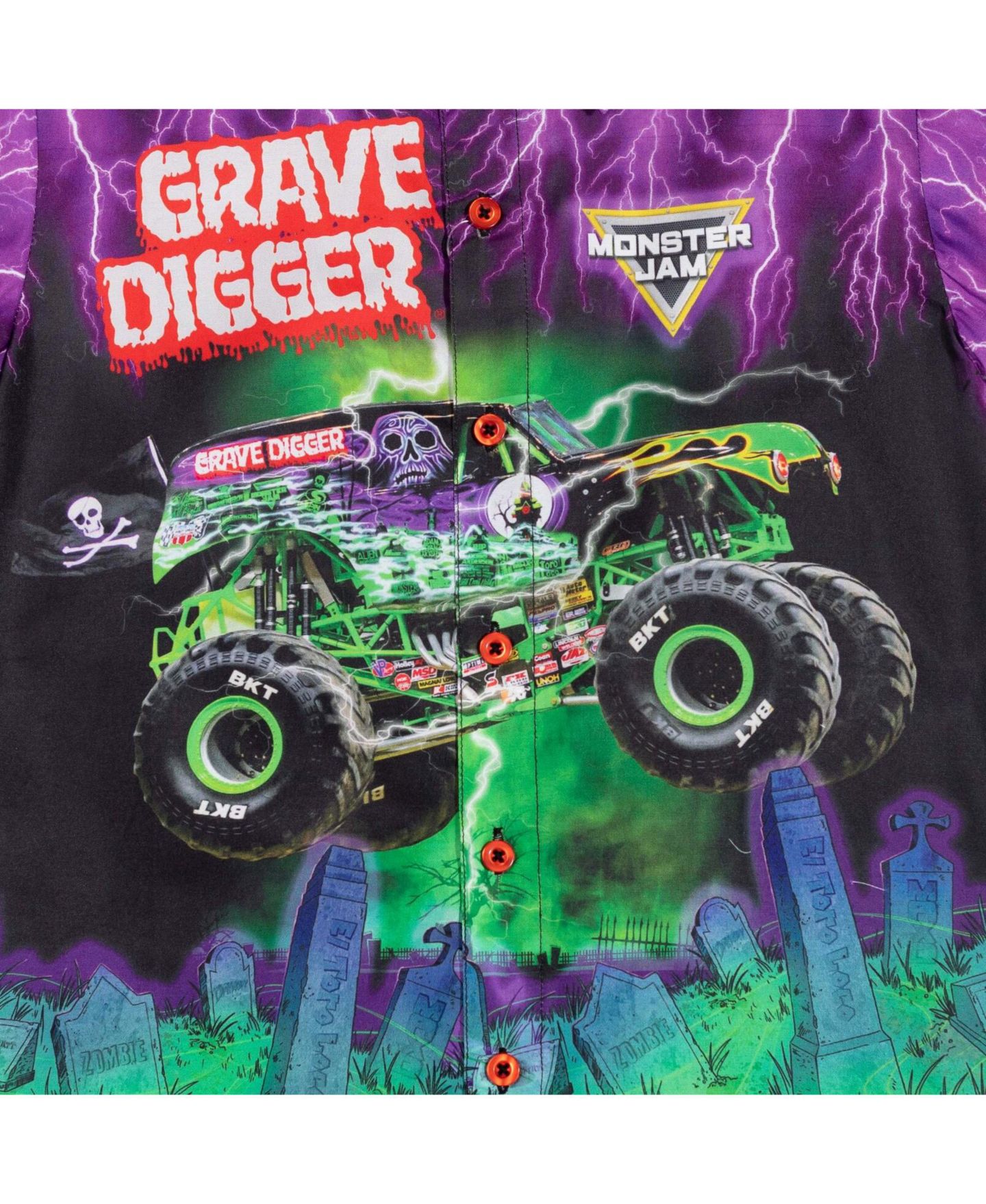Рубашка Monster Jam Grave Digger Hawaiian Button Down Dress Shirt для мальчиков, цвет: Фиолетовый / Зелёный — фото 2