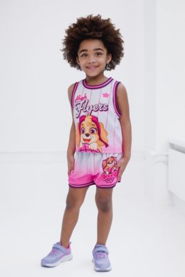 Toddler Girls Mesh Jersey Tank Top and Basketball Shorts Athletic Outfit Set