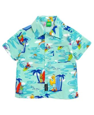 Baby Boys Bird Cookie Monster Elmo Oscar the Grouch Matching Family Hawaiian Button Down Shirt to