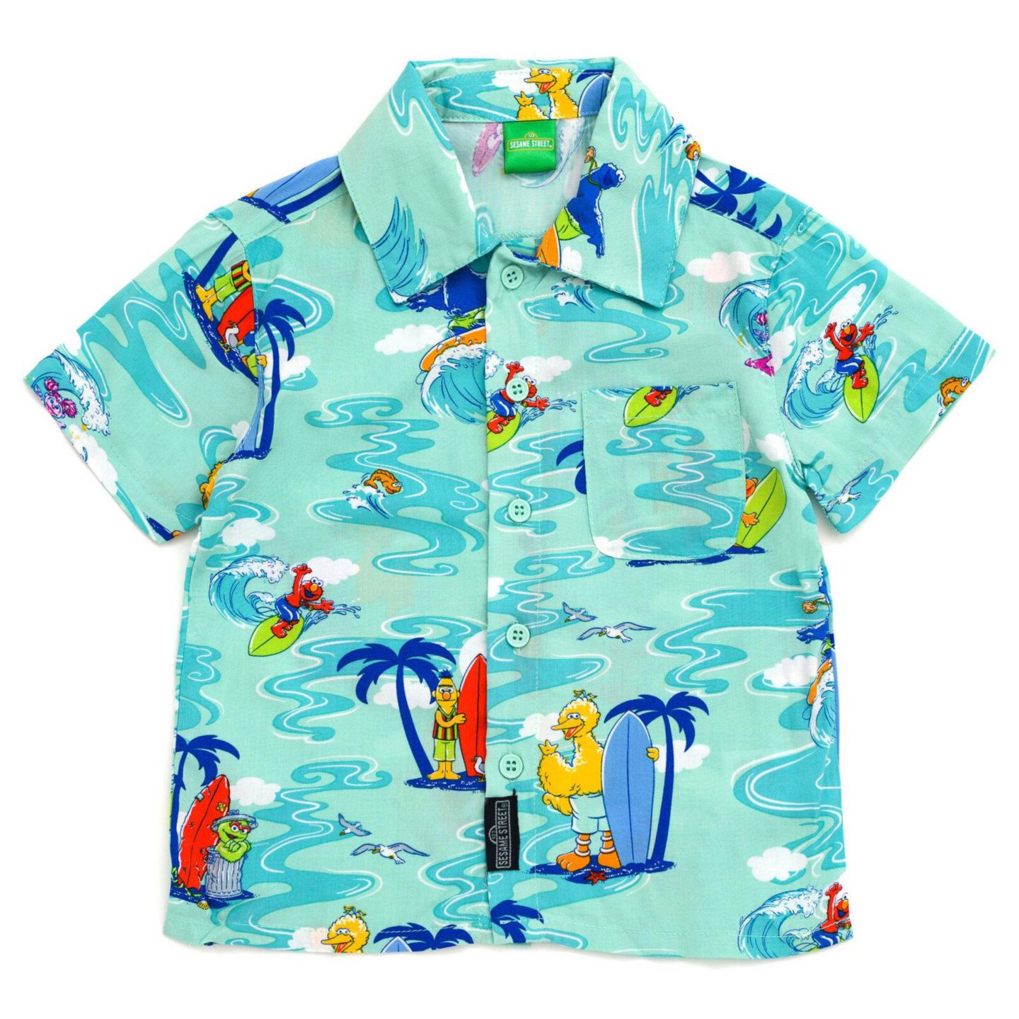 Рубашка Sesame Street Bird Cookie Monster Elmo Oscar the Grouch Matching Family Hawaiian Button Down Shirt to для мальчиков-малышей, цвет: Синий — фото 2