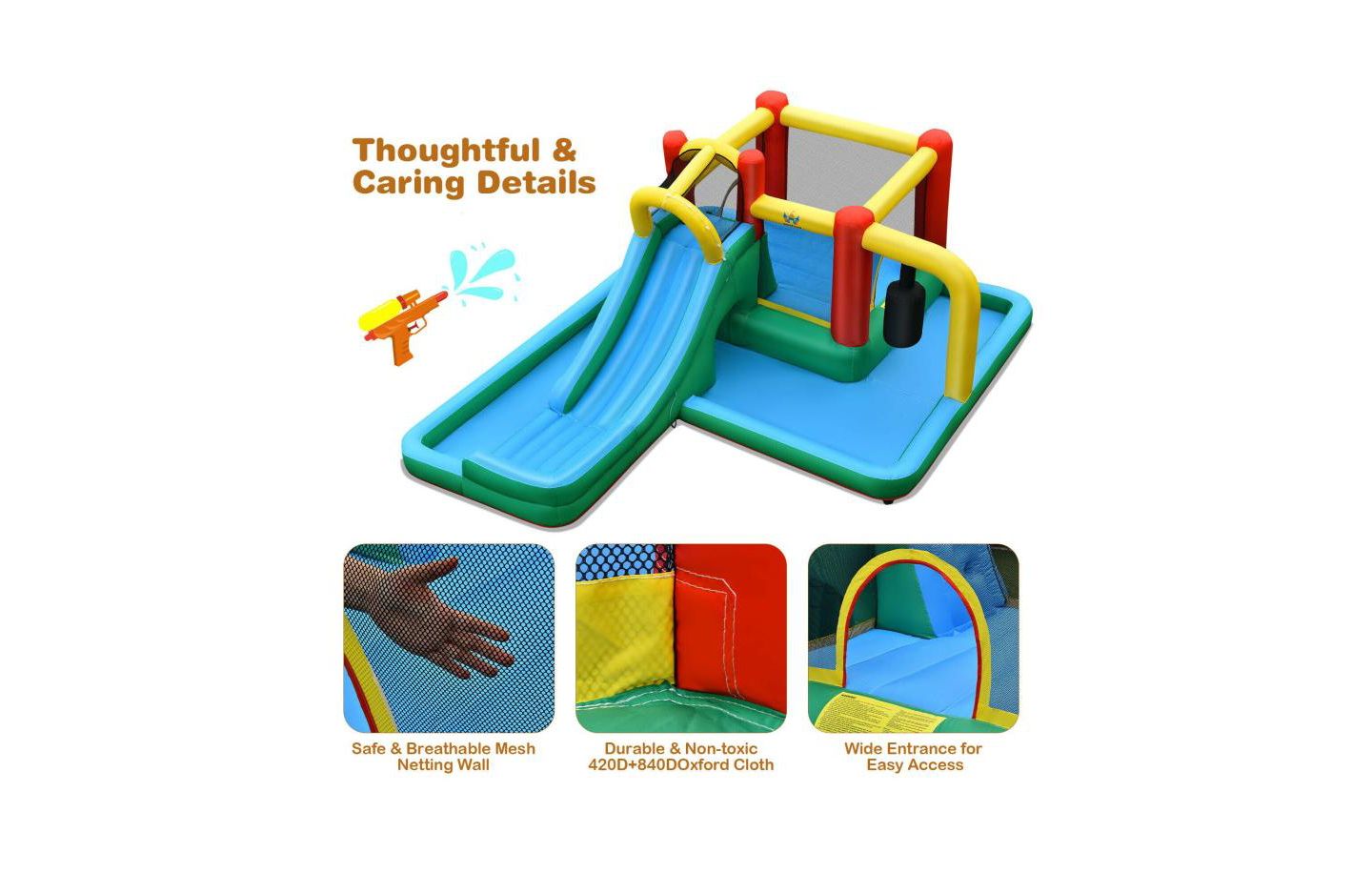 Детская игрушка Slickblue Inflatable Water Slide with Climbing Wall & Bounce House Playset, Accommodates 4 Kids, 3–10 лет, цвет: Синий / Жёлтый — фото 5