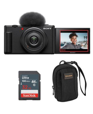 ZV-1F Vlogging Camera, Black, Bundle with SanDisk Extreme 32GB SD Card, Camera Bag for Point and Shoot Camera and Accessories