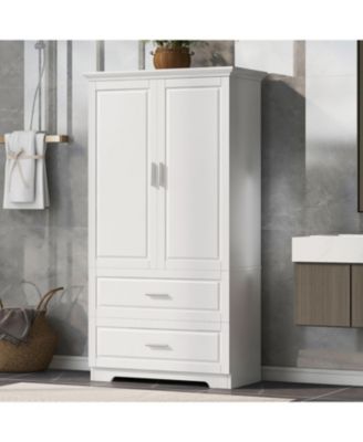Tall Bathroom Storage Cabinet, Cabinet with Two Doors and Drawers, Adjustable Shelf, MDF Board, White