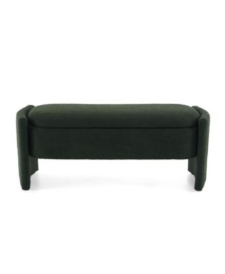 Elegant Long - shaped Storage Ottoman Bench of boucle material with Simple and Grand Design, Dark Green