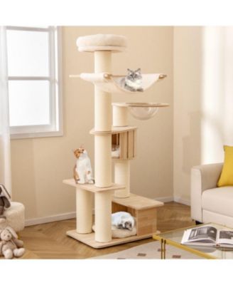 Tall Cat Tree with Cozy Top Perch & Washable Plush Cushions Comfortable & Stylish Cat Tower