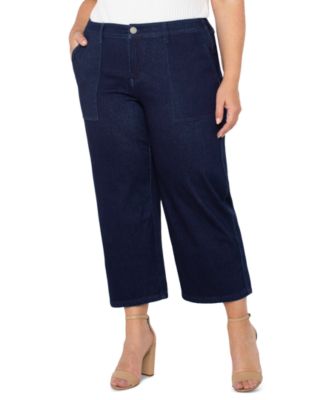 Liverpool Plus Size Cropped Wide-Leg Denim Cargo Pants