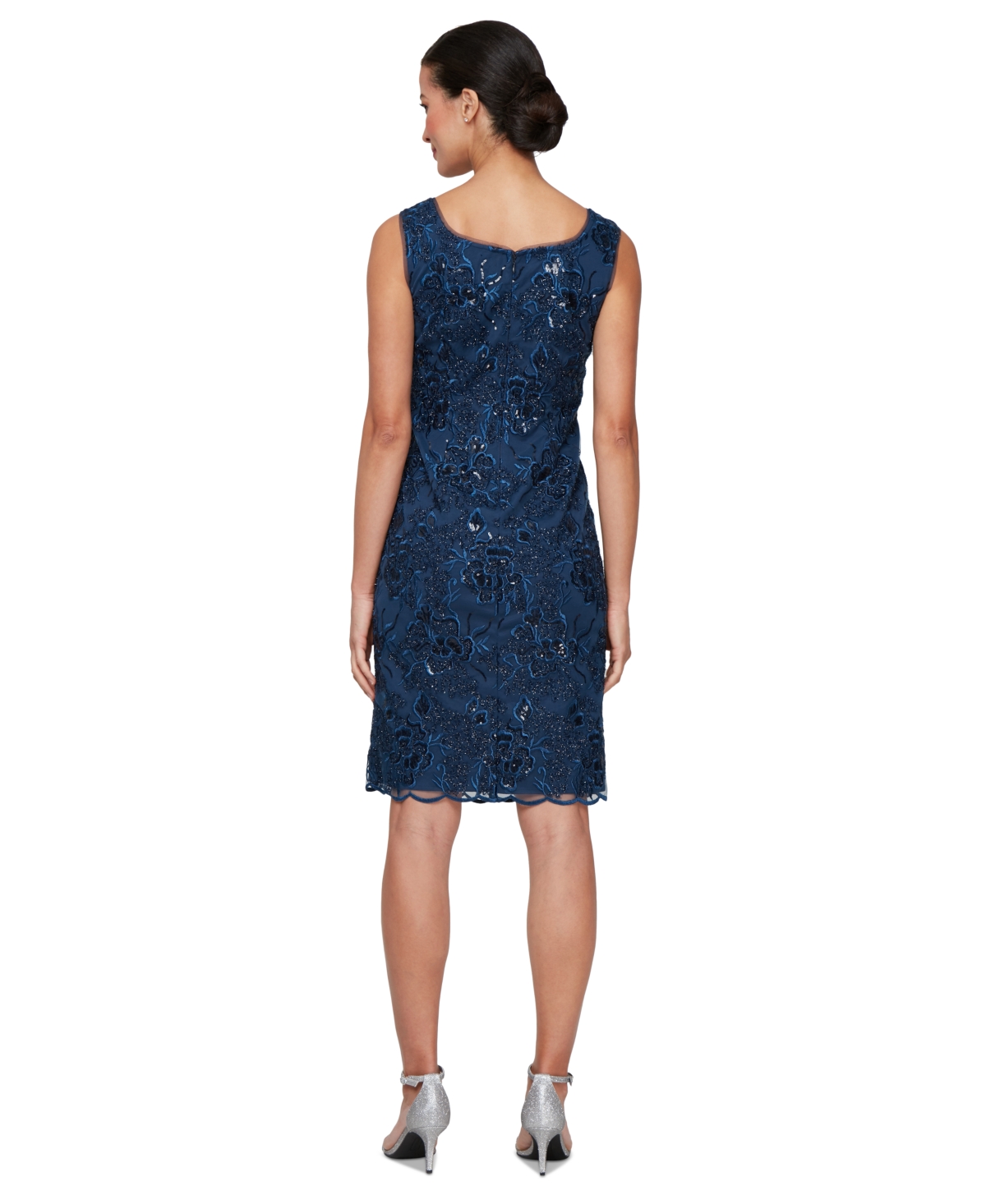 Alex Evenings Sequin Embroidered Floral Sleeveless Sheath Dress With Jacket In Navy