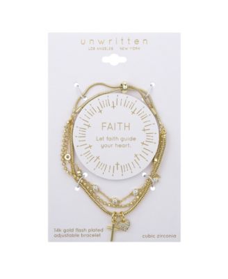 Cubic Zirconia Cross Heart Layered Bolo Bracelet