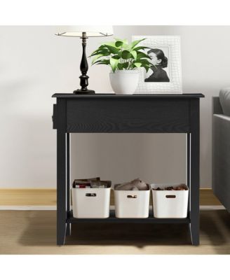 Set of 2 Nightstand 2 Tier End Bedside Sofa Side Table w/Drawer &Shelf