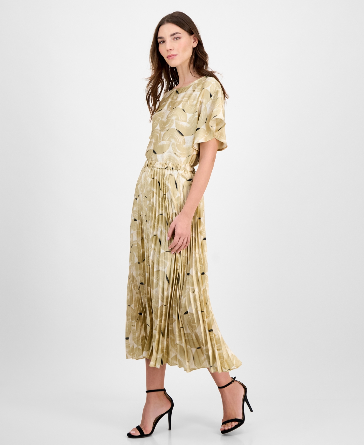 Shop Anne Klein Women's Printed Pleated Pull-on Midi Skirt