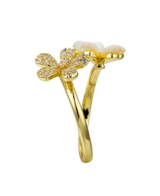 Cubic Zirconia Mother of Pearl Flower Bypass Ring
