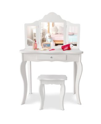 Kids Makeup Dressing Mirror Vanity Table Stool Set