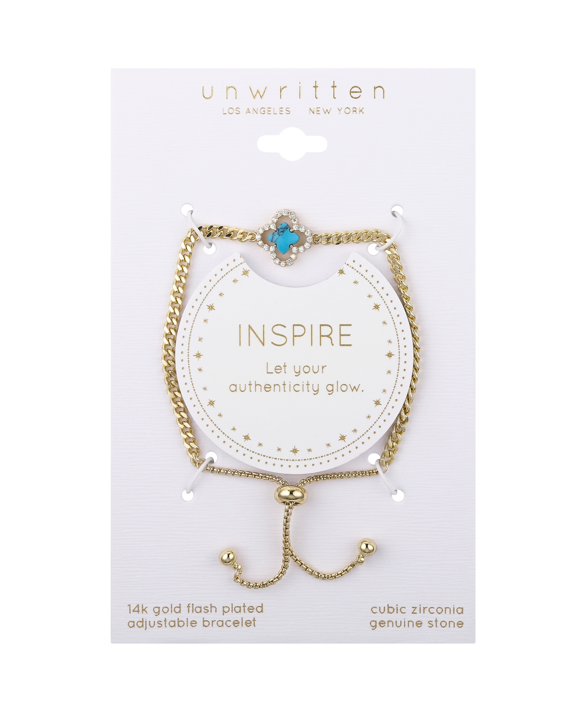 Unwritten Imitation Turquoise Clover Bolo Bracelet In Gold