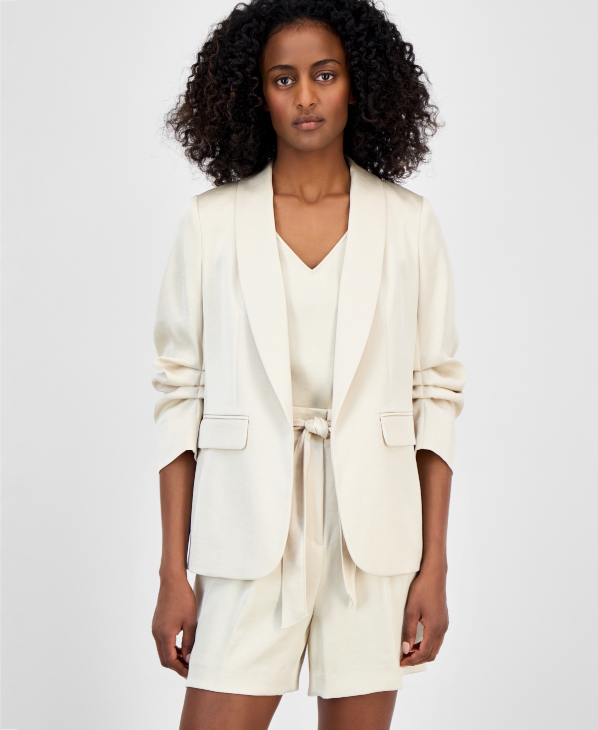 Shop Anne Klein Women's Open-front Scrunch-sleeve Blazer