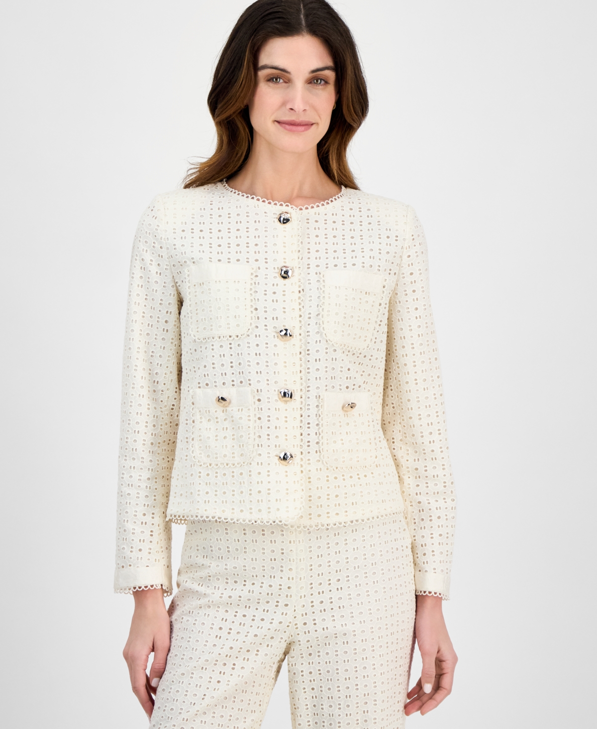 Anne Klein Women's Cotton Eyelet Button-front Jacket