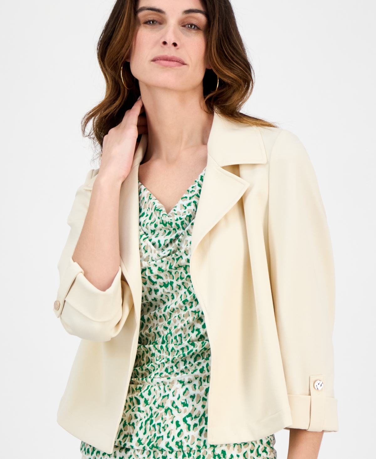ANNE KLEIN WOMEN'S NOTCHED COLLAR DRAPEY CROPPED JACKET 