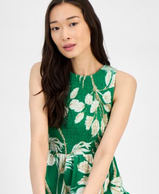 Women's Printed Smocked-Bodice Tiered Dress