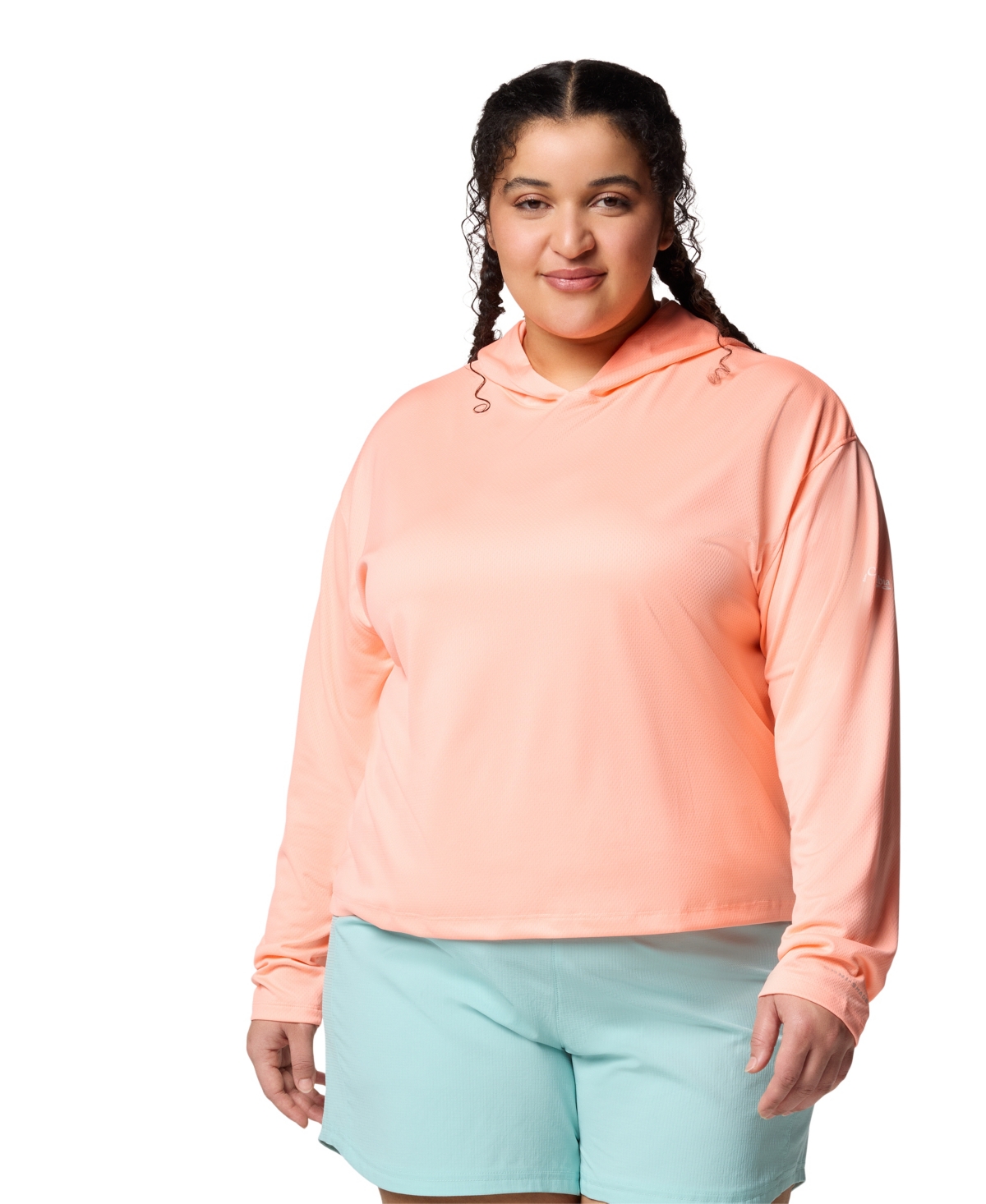 Columbia Plus Size Pfg Solar Stream Long Sleeve Hoodie Top In Tiki Pink