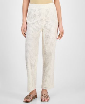 Petite High-Rise Cotton Eyelet Pants 