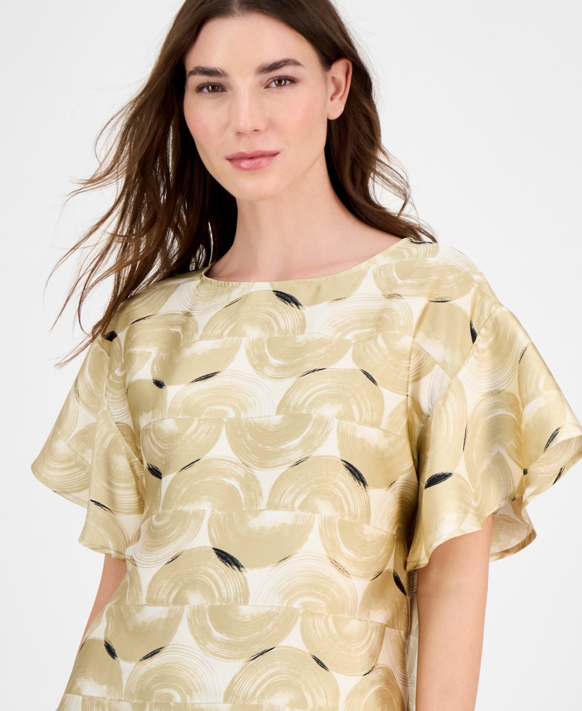 Anne Klein Plus Size Printed Flutter-sleeve Blouse In Multi