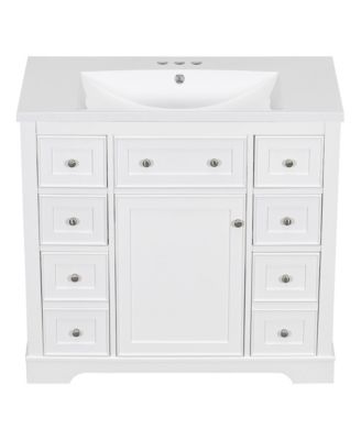 36" Bathroom Vanity with Sink Combo, One Cabinet and Six Drawers, Solid Wood and MDF Board, White