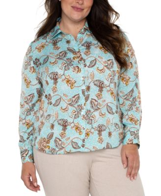 Liverpool Los Angeles - Plus Size Floral-Print Woven Button Blouse