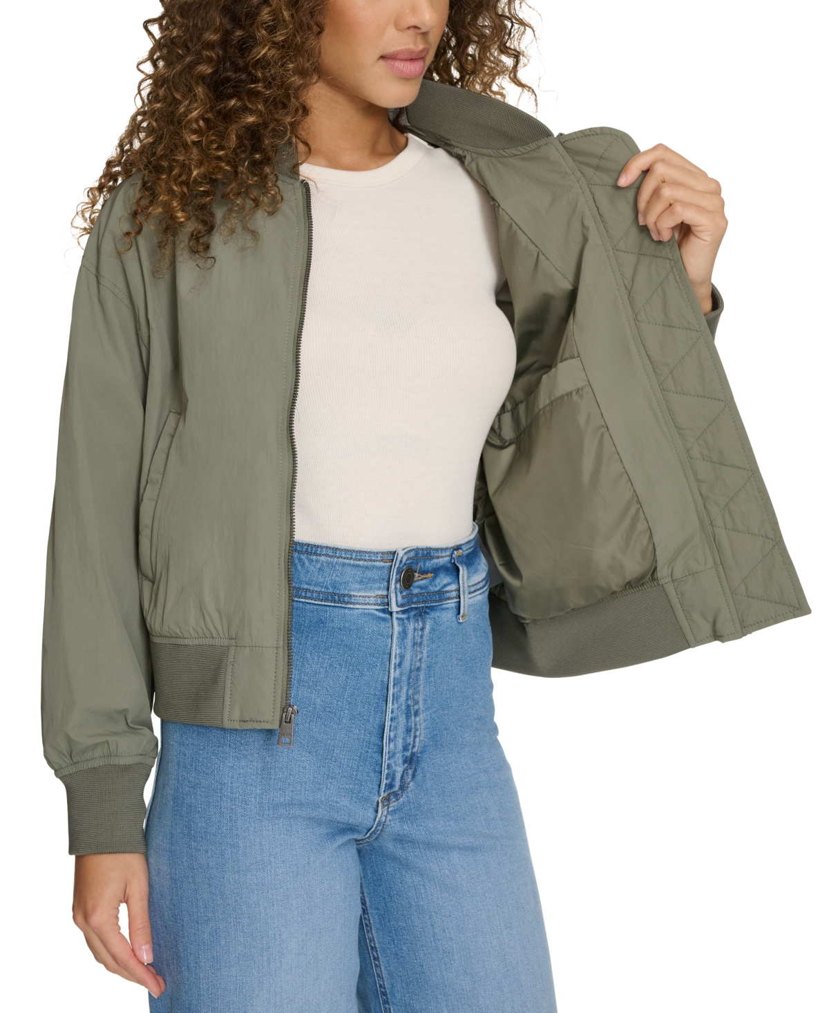 Levi's Women's Relaxed Zip-front Ribbed-hem Bomber Jacket In Sage