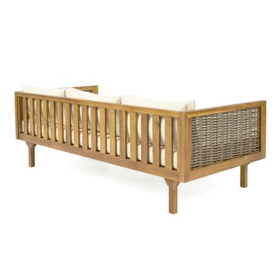 Streamdale Acacia Wood Daybed with Water-Resistant Cushions and Rattan Armrests