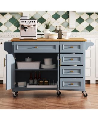  52" Kitchen Island with Drop Leaf, Spice Rack, Towel Rack, Storage Doors and Drawers, Adjustable Shelf