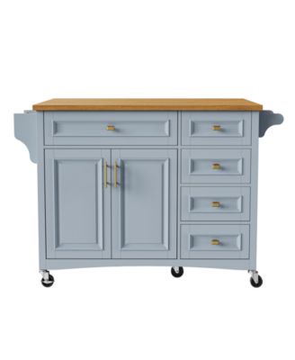  52" Kitchen Island with Drop Leaf, Spice Rack, Towel Rack, Storage Doors and Drawers, Adjustable Shelf