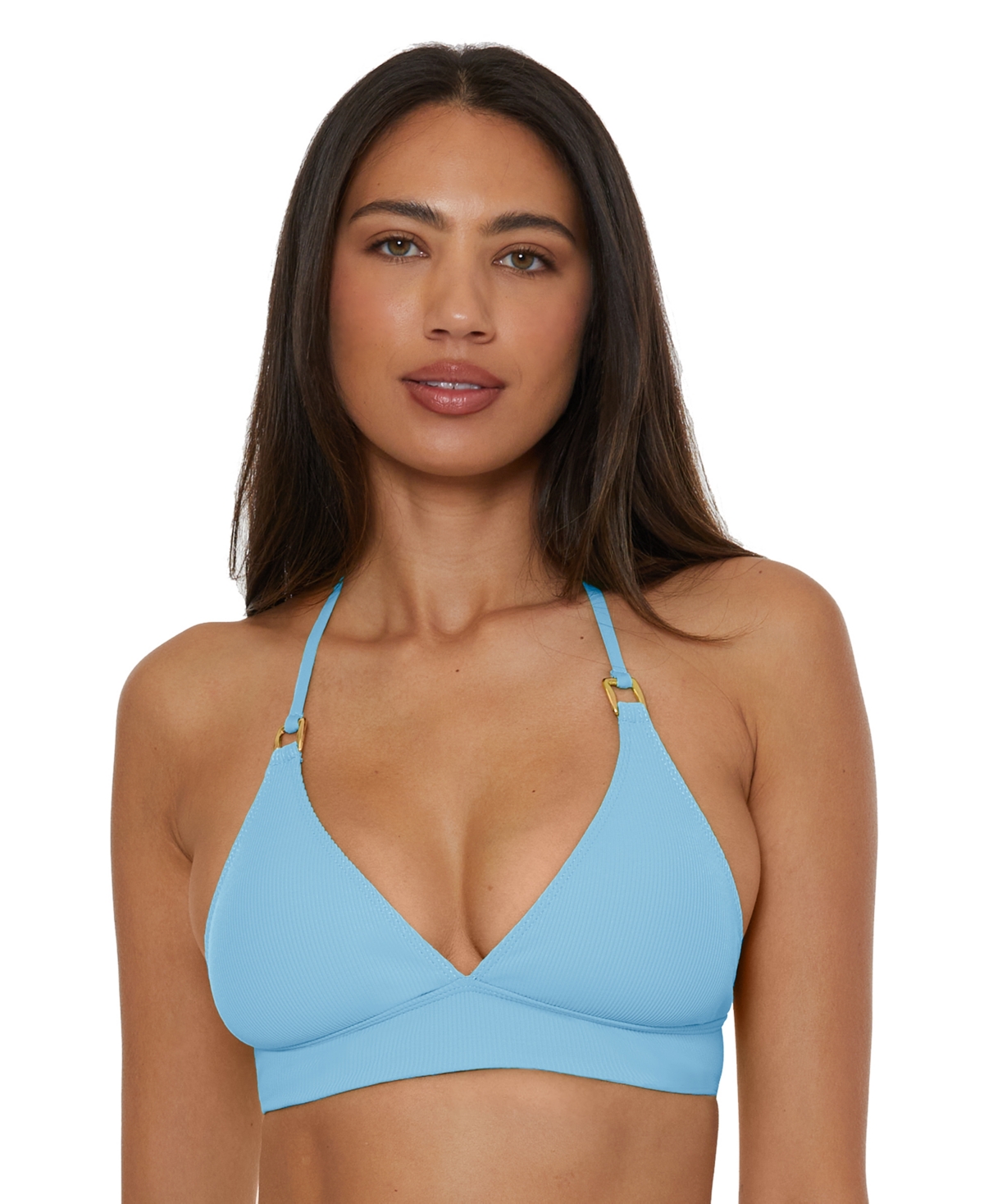 Becca Womens Modern Edge Halter Bikini Top High Waist Bottoms In Blue