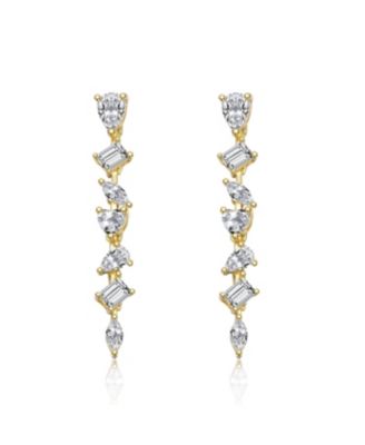 Sterling Silver 14K Gold Plated with Clear Cubic Zirconia Drop Earrings