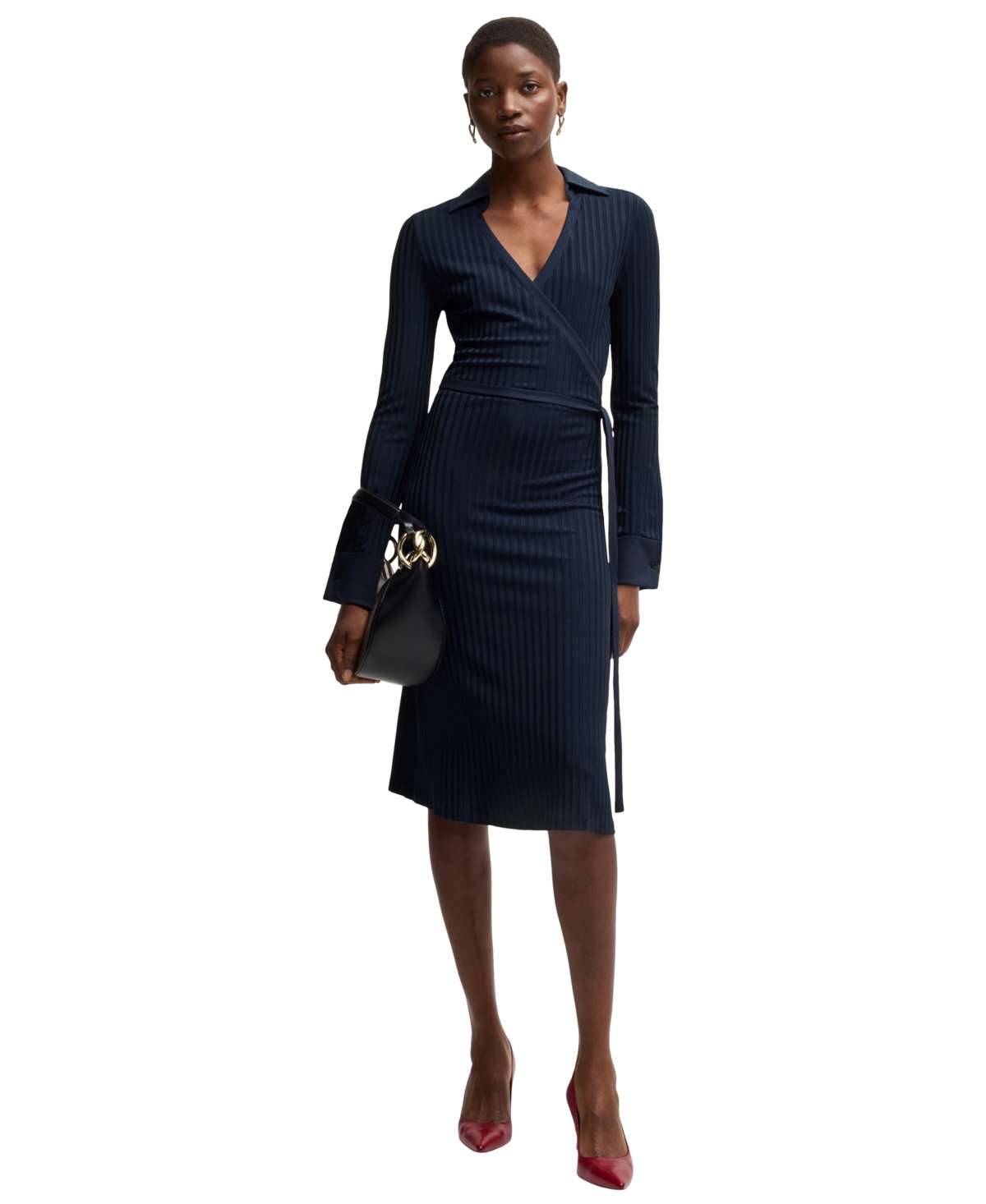 Hugo Boss Boss By  Women's Lustrous Ribbed Wrap Dress In Dark Blue