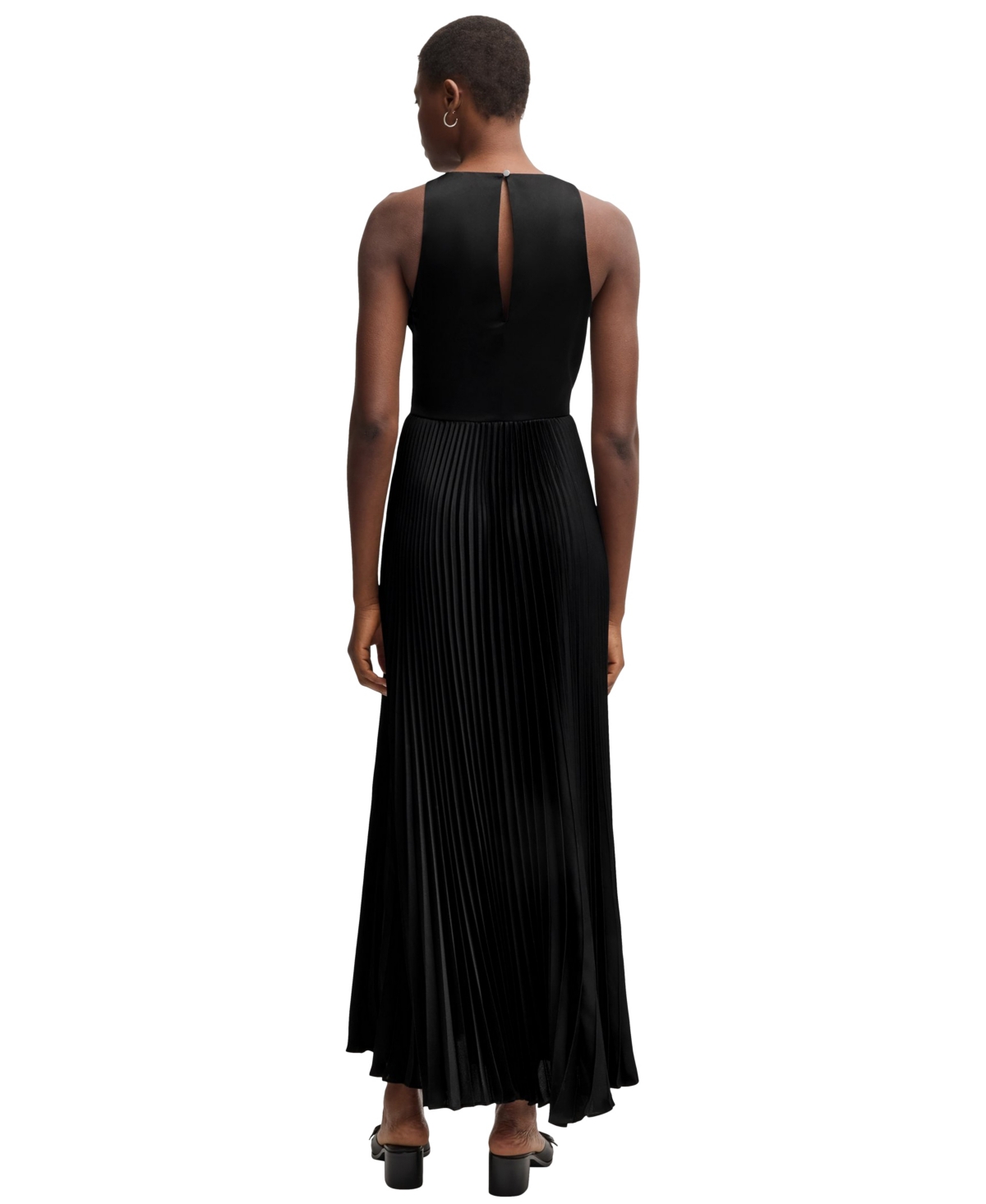 HUGO BOSS BOSS BY HUGO BOSS WOMEN'S HAMMERED SATIN PLISSE MAXI DRESS 