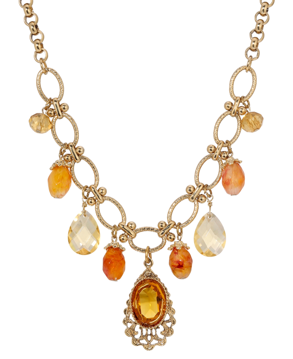 Topaz Crystal Glass Bead Bib Necklace - Beige